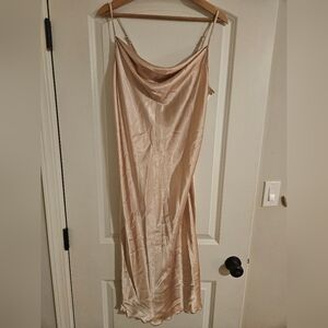 Champagne Satin Cowl Neck Slip Dress - Elegant and Timeless